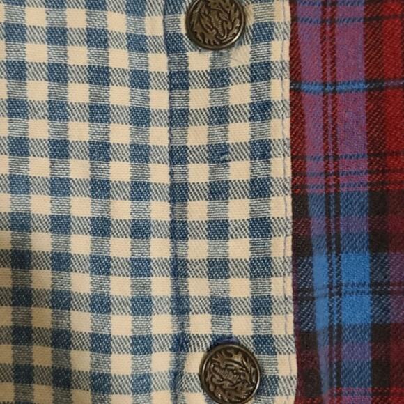 Oversized Vintage Red Blue Denim Plaid Button Flannel - Size M - Picture 5 of 9
